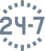 Affiche mettant en avant le support gratuit 24h. Une horloge symbolique indique un service d'assistance disponible 24 heures sur 24, 7 jours sur 7, soulignant la disponibilité continue pour répondre aux besoins des utilisateurs